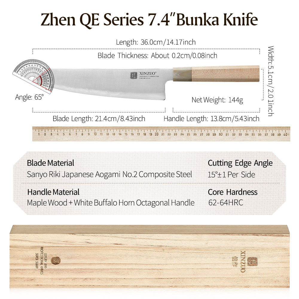 XINZUO 8.5 Inches Kiritsuke Knife/Gyuto Chef knife/Bunka Knife, Japanese Aogami #2 Steel, 62-64HRC, Ergonomic Octagonal Handle, Exquisite Gift-Ready Packaging
