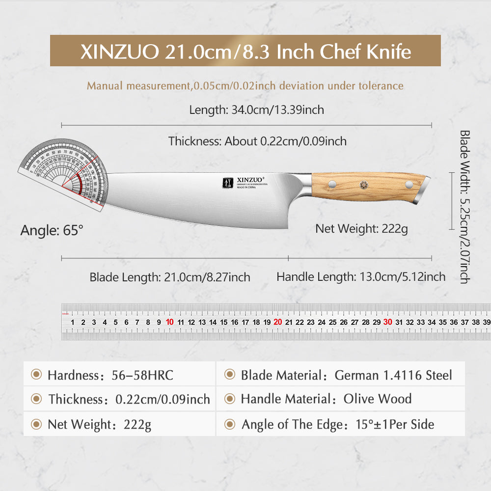 XINZUO 8.3 Inches Professional Chef's Knife Custom German 1.4116 Steel Ultra Sharpness Edge