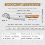 XINZUO Premium German Steel 5.8 Inches Bunka Knife – Olive Wood Handle, 56-58HRC Hardness, Ideal for Daily Kitchen Prep