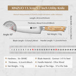 XINZUO Kitchen Knife 5.2 Inches Utility Knife Classic Design Slice Premium Olive Wood Handle Shred or Dice
