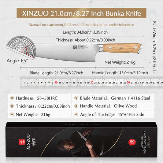 XINZUO 8.3 Inches Bunka Knife Super Steel German Stainless Steel Ingenious Hand-polished Ergonomic Handle