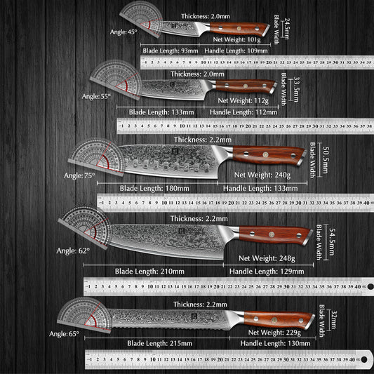 XINZUO 5-Piece 67 Layers Damascus Knife Set—Core Hardness 60±2HRC, Ultra-Sharp Kitchen Knives for Home Chefs & Daily Meal Prep