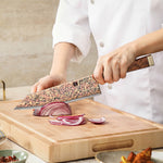 XINZUO 8.3 Inches Kiritsuke Chef Knife, 53-Layer Tri-Color Copper Damascus Steel,Rosewood Handle,Acacia Wooden Gift Box Packing