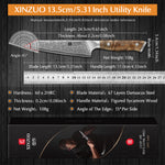 XINZUO Sharp Kitchen Utility Knife 5.3” High Carbon Damascus Steel Knife with Comfort Grip Handle Ideal for Slicing Dicing Chopping
