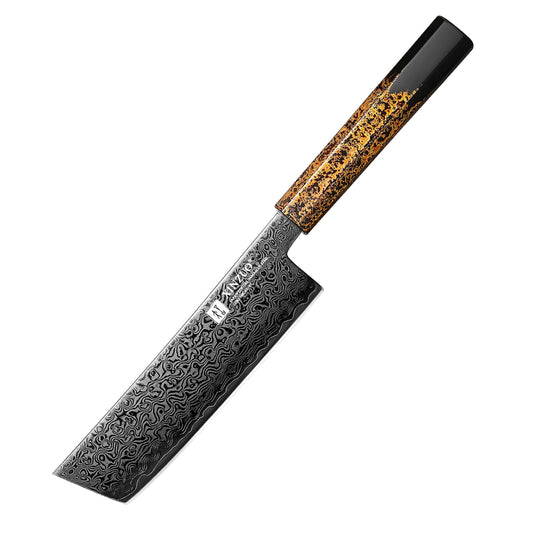 XINZUO 6.9”Nakiri Knife 49-Layer Damascus Kitchen Knife, ZDP-189 Steel Core DLC Coated Ultra Sharp Kitchen Knife