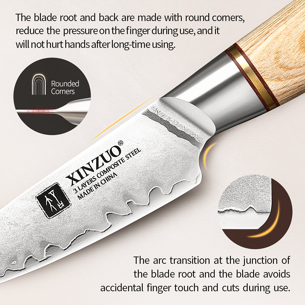 XINZUO Lan Series 3-layer Composite Steel 3.5 inches Paring Knife