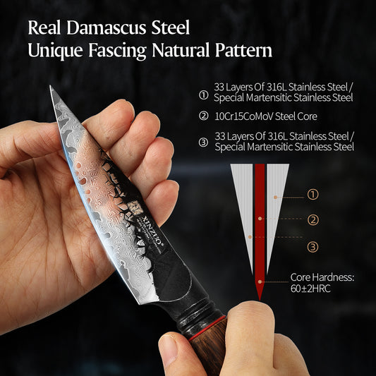 XINZUO 8-Piece Premium Damascus Steel Knife Set - Professional Kitchen Knives with Burnt Oak Handle