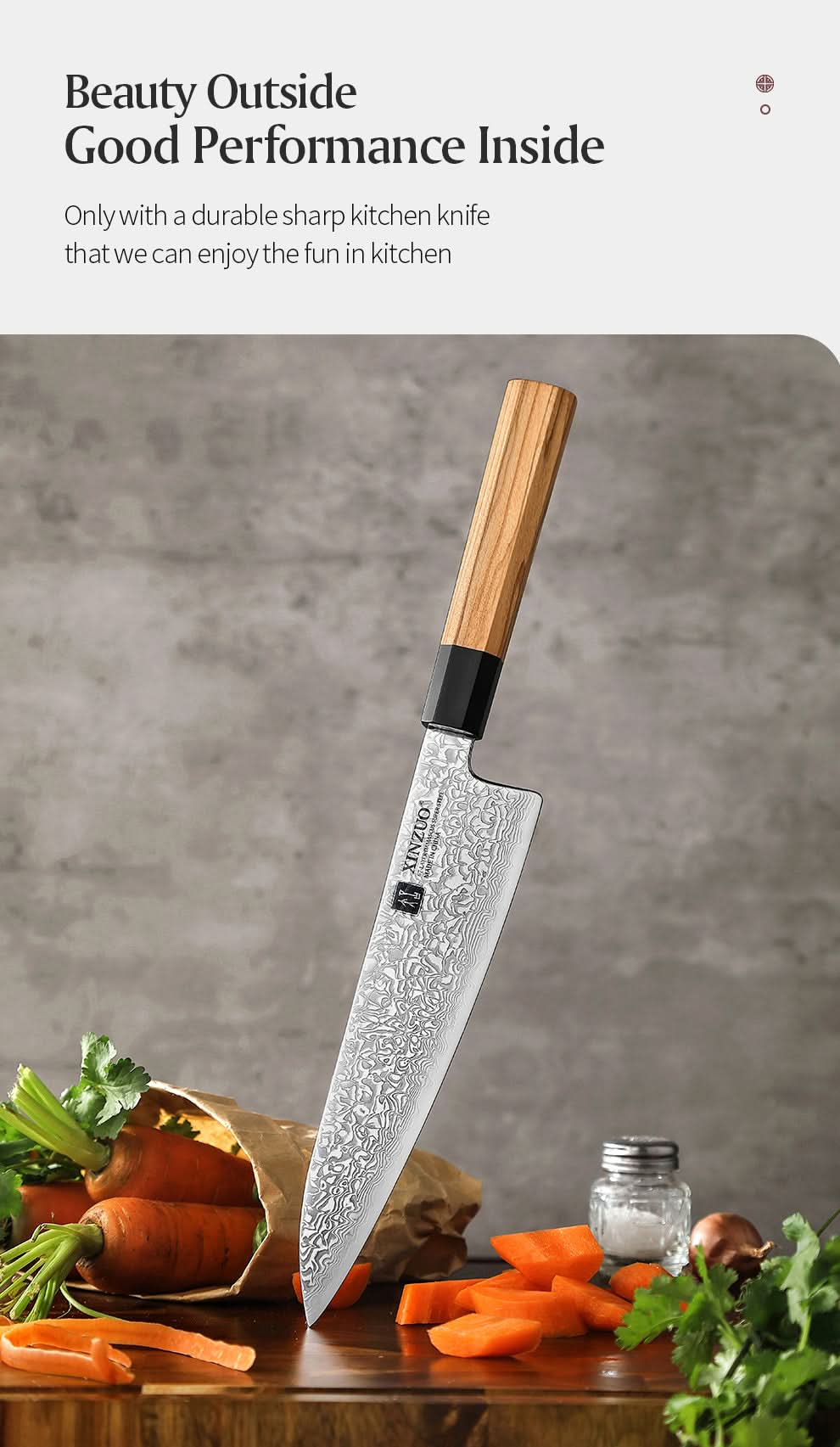 XINZUO PM8 Series 67 Layers Damascus Powder Steel Chef Knife 8.5 inches