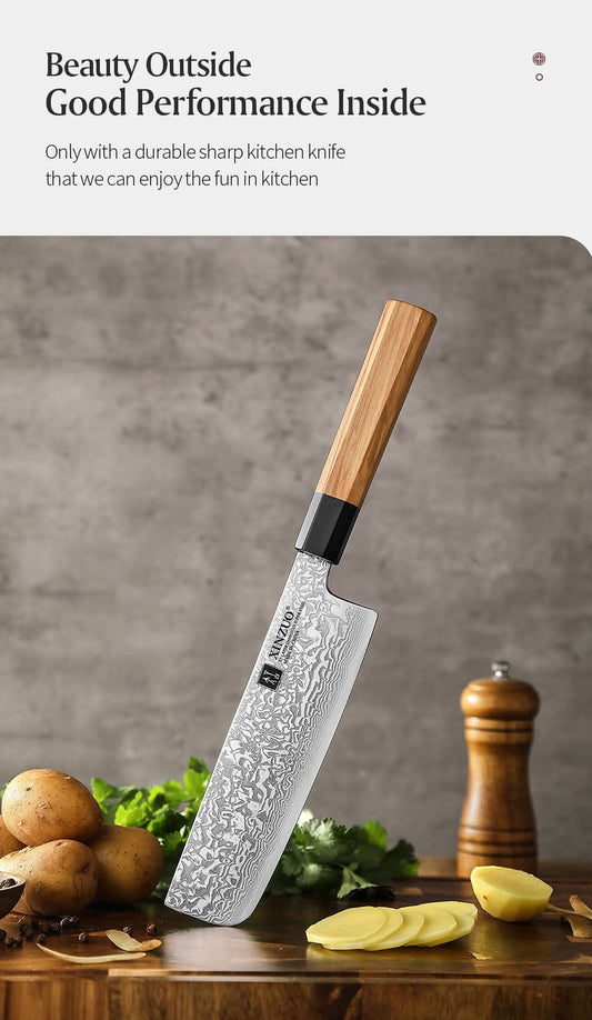 XINZUO PM8 Series 67 Layers Damascus Powder Steel Nakiri Knife 7 inches