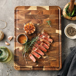 XINZUO Acacia Wood End Grain Cutting Board with Handles & Non-Slip Feet,Gift Box Package, Size 13.8" x 9.8" x 1"