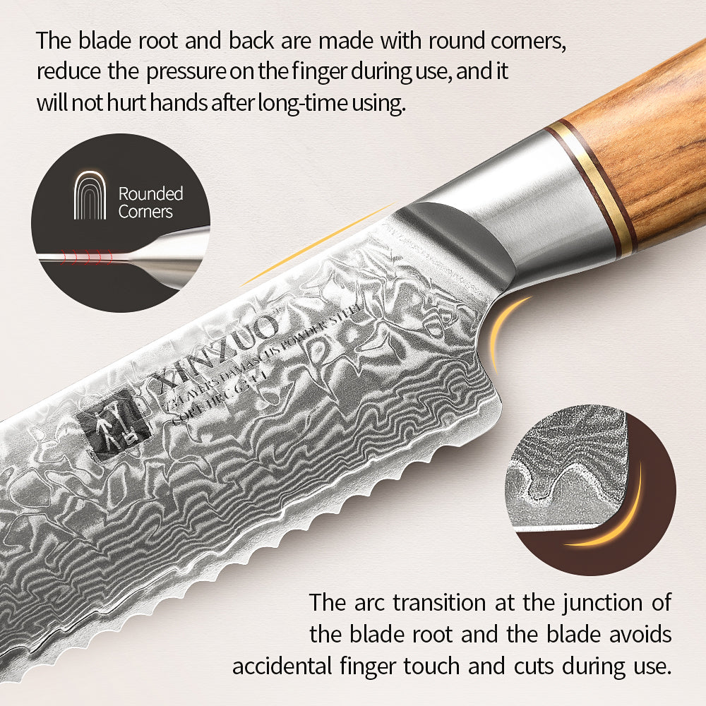 XINZUO Lan Series 73 Layers Damascus Powder Steel 8 inches bread knife