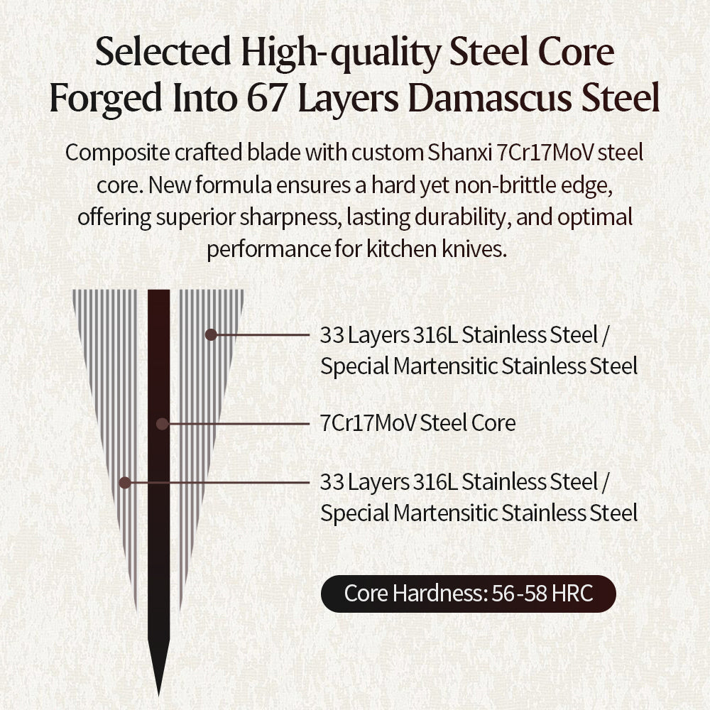XINZUO Ji Series 67 Layers Damascus Steel Bone Chopper Knife 7Cr17MoV Steel Core Razor Sharp Kitchen Knife