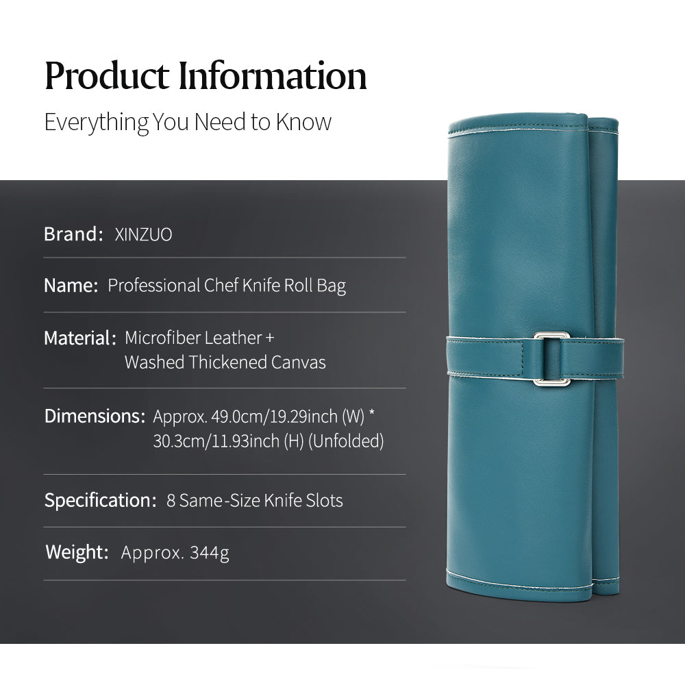 XINZUO 1PC Professional Chef Knife Roll Bag – 8 Slots, Microfiber Leather & Thickened Canvas, Available in Black or Blue,Durable Knife Storage & Travel Case for Chefs, Culinary Students & Home Cooks