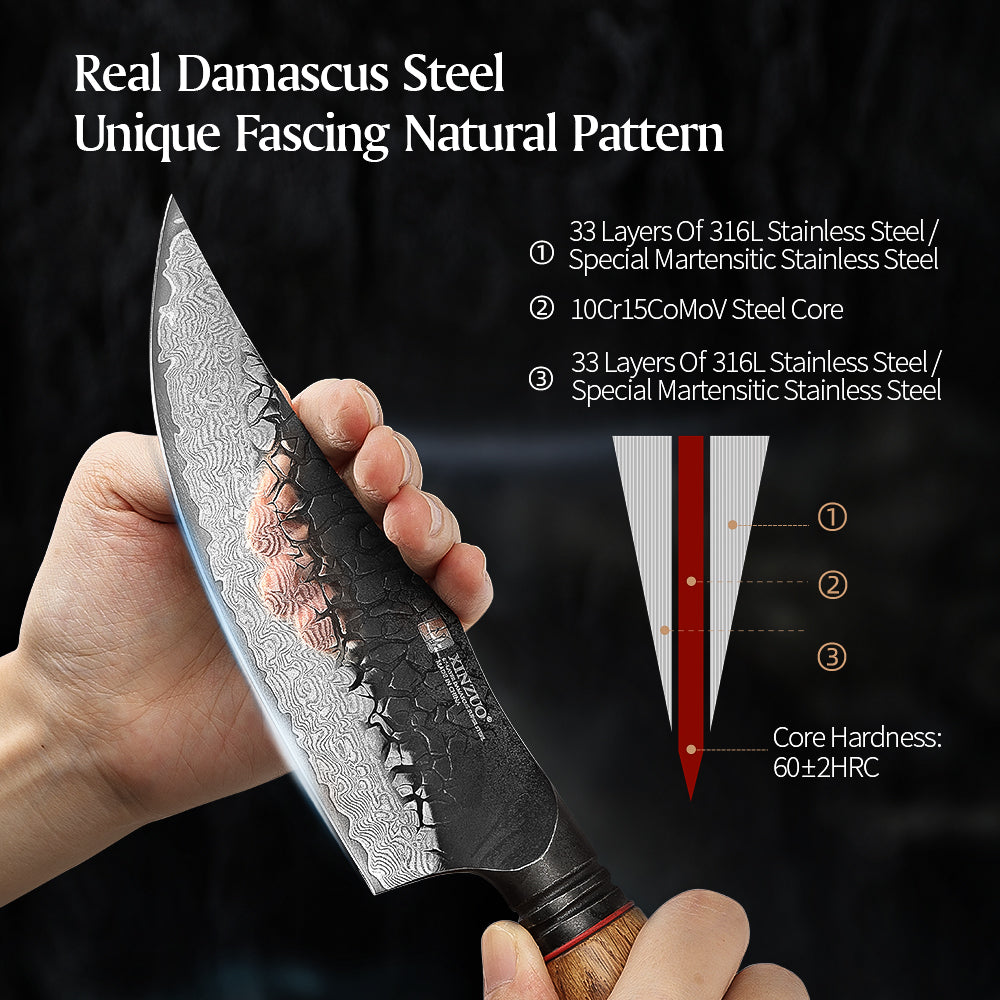 XINZUO 5.9 Inch Viking Knife 67 Layers Damascus Steel with Burnt Oak Handle – Norse-Inspired Tactical & Outdoor Utility Knife