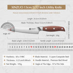 XINZUO Professional Utility Knife 3 Layers Composite Steel 60±1HRC Sharp Blade Premium Red Wood Ergonomic Handle