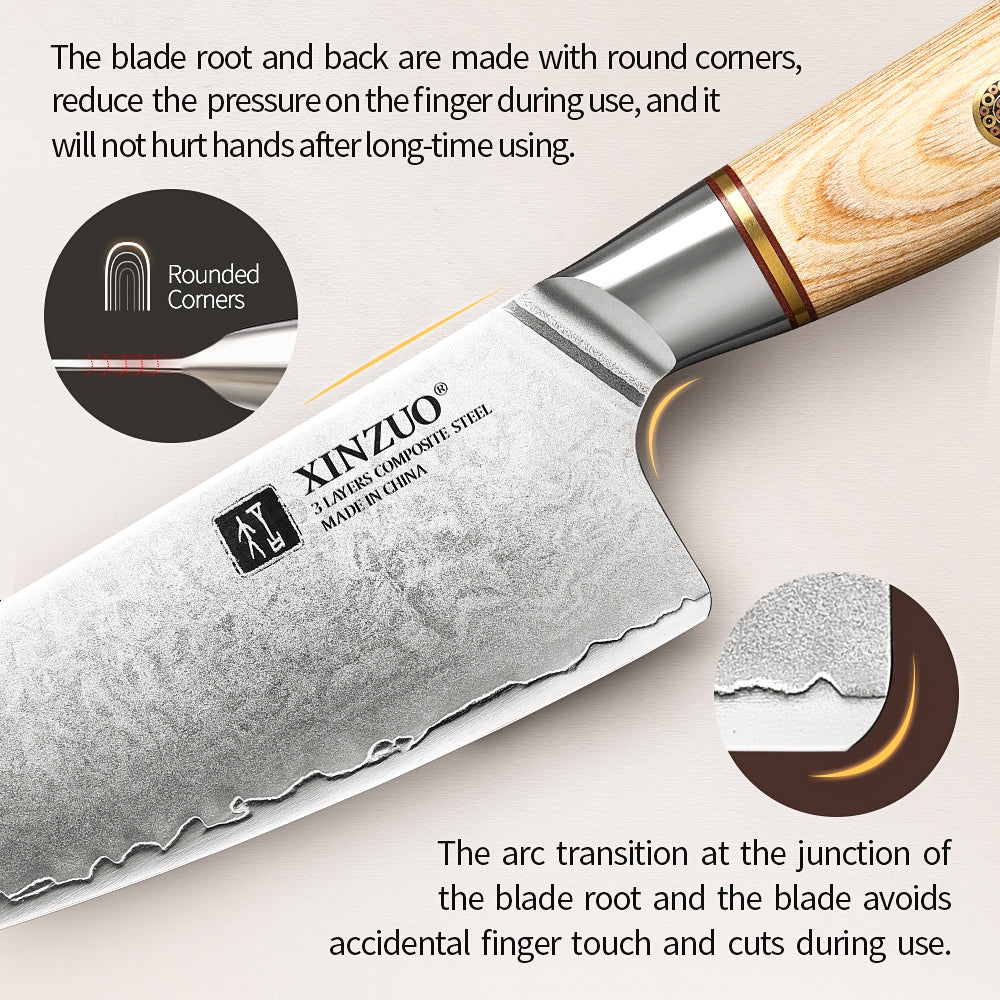 XINZUO Lan Series 3-layer Composite Steel 8PCS Knife Set