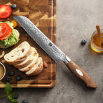 XINZUO 8 Inches 67 Layers Japanese AUS-10 Damascus Steel Serrated Knife/Bread Knife-Jiang Series