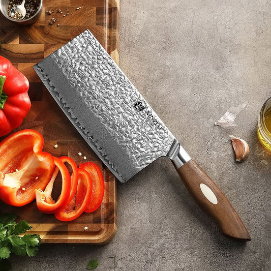 XINZUO 7 Inches 67 Layers Japanese AUS-10 Damascus Steel Meat Cleaver Knife-Jiang Series