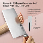 XINZUO 7.5 Inches Meat and Bone Knife, 3-Layer Forged Steel with Red Sandalwood Handle &amp; Copper Rivets, 58-60HRC - Multi-Purpose Chef's Cleaver