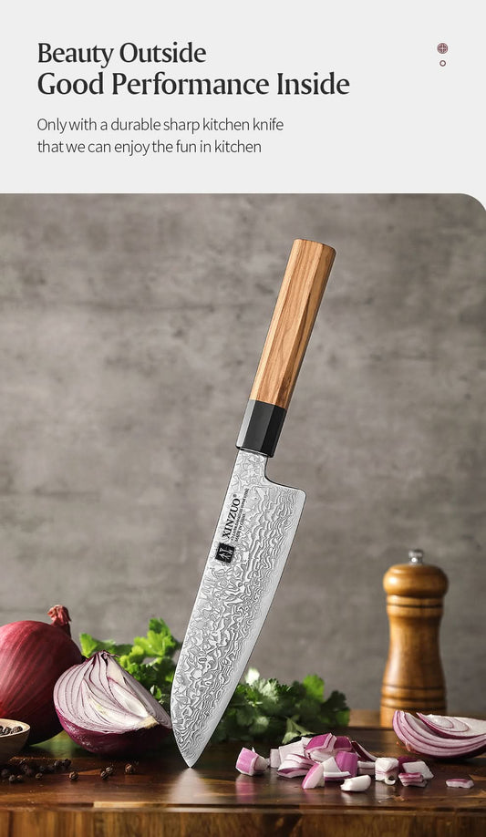 XINZUO PM8 Series 67 Layers Damascus Powder Steel Santoku Knife 7.5 inches