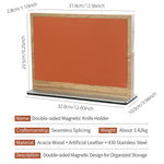 XINZUO Acacia Wood Dual-Side Magnetic Knife Holder with Leather | Raw & Cooked Food Zone Separation for Maximum Hygiene