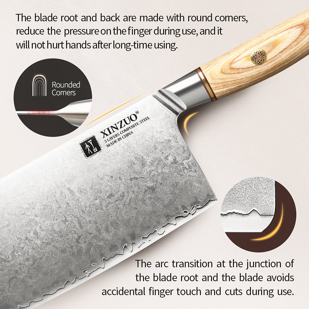 XINZUO Lan Series 3-layer Composite Steel 7.5 inches Cleaver Knife
