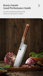 XINZUO Zhen XZ05 Series ZDP-189 Powder Steel Nakiri Knife 7.5 Inch, Made of Three-layer Composite Steel, Hardness Reaches 65-67HRC, Desert lronwood Octagonal HandIe