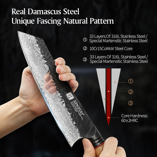 XINZUO 8.3 Inch Japanese Kiritsuke Knife, 67 Layers Damascus Steel with Burnt Oak Handle - Master Chef Multi-Purpose Blade for Precision Slicing & Chopping
