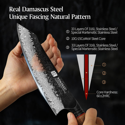 XINZUO 7 Inches 67 Layers Black Damascus Steel Santoku Knife with  Burnt Oak Handle MO-Series