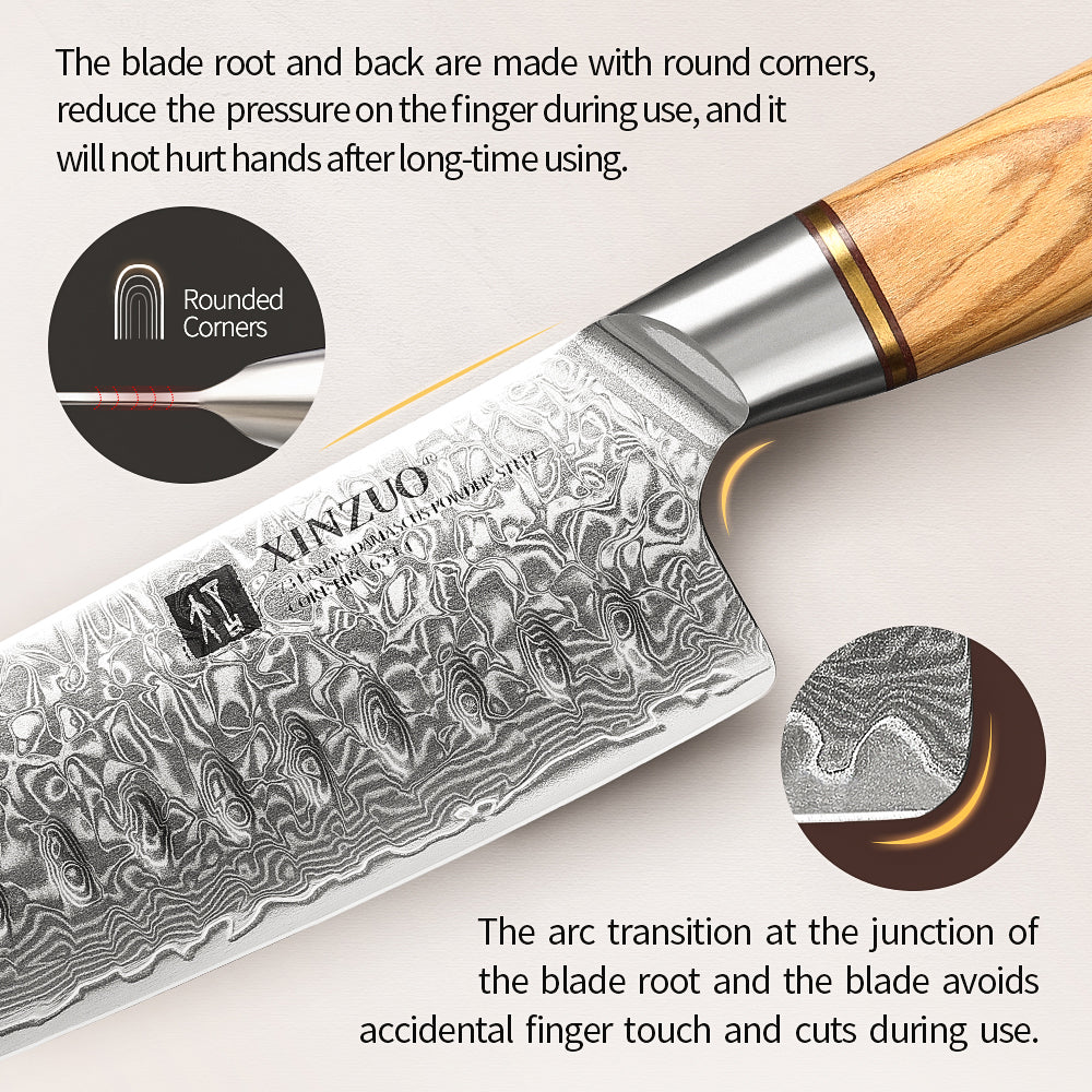 XINZUO Lan Series 73 Layers Damascus Powder Steel Santoku Knife