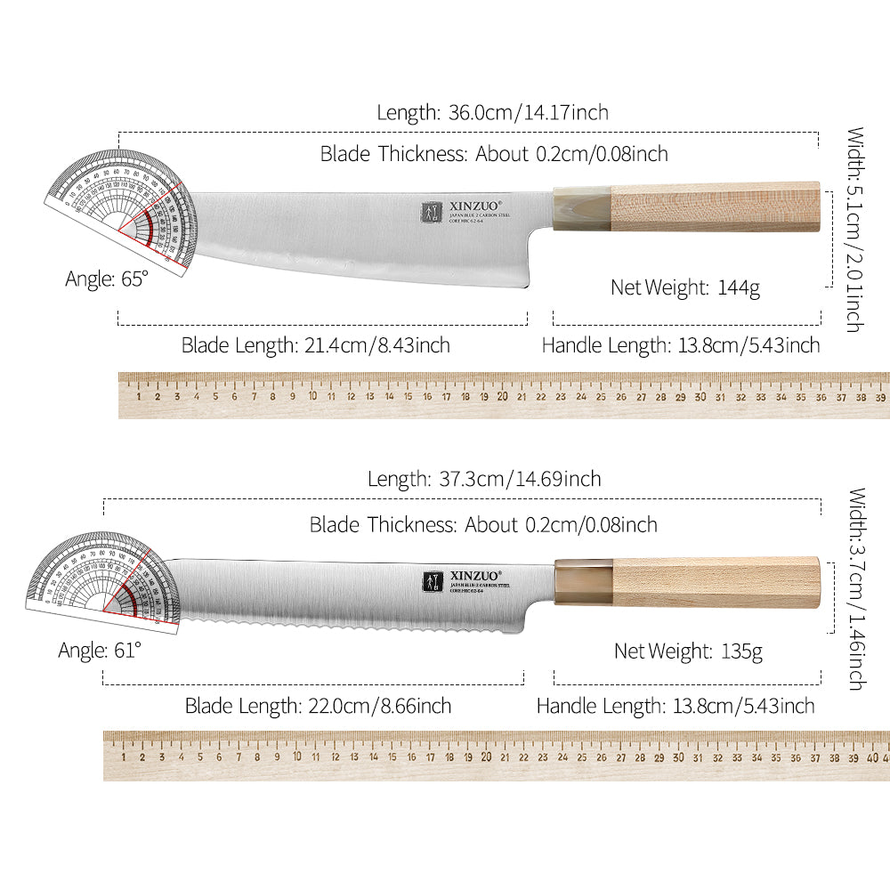 XINZUO 5PCS Japanese Aogami No.2 Steel Knife Set,Core Hardness 62-64HRC,Professional Kitchen Knife Set
