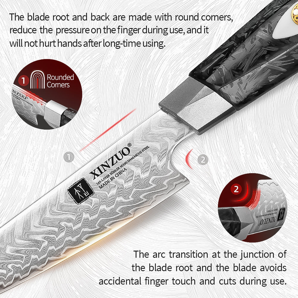 XINZUO 4.5 Inches Paring Knife M390 Damascus Chef Knife | 145 Layers Forged Blade & Carbon Fiber Handle