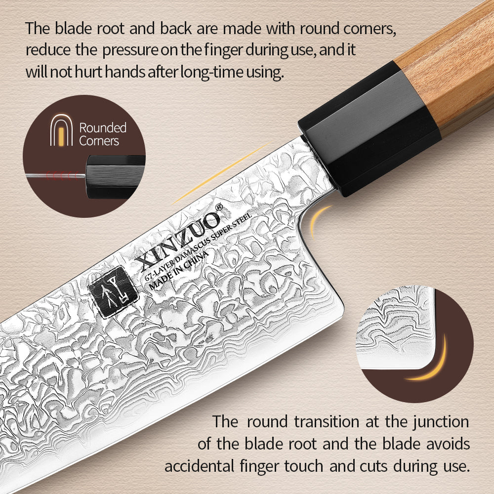 XINZUO 3PCS Kitchen Knife Set, Utility+Chef+Santoku Knife Combo, 67 Layers Damascus Steel Blade, 15°±1 Ultra Sharp Cutting Edge