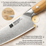 XINZUO Granton Edge Chef Knife - Triple-Layer Damascus Steel with Olive Wood Handle, Non-Stick & Razor Sharp-PIN Series