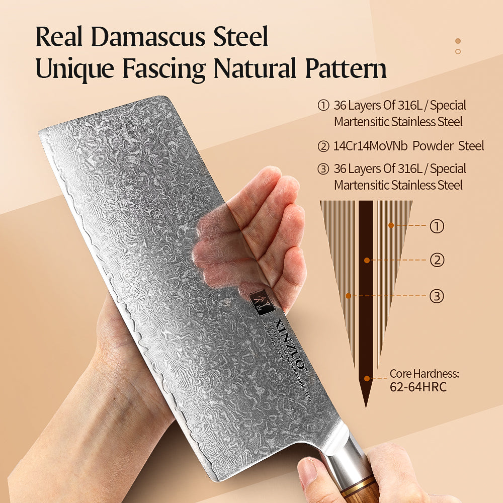 XINZUO Lan Series 73 Layers Damascus Powder Steel 7.5 inch Cleaver knife.