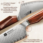 XINZUO Xing Series 73-Layer Damascus Steel 8.2”Bunka Knife – 14Cr14MoVNb Core, Rosewood & Brass Rivets Handle