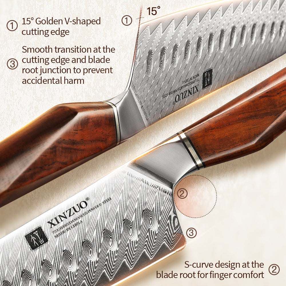 XINZUO Xing Series 73-Layer Powder Damascus Steel 5PCS Knife Set, For Chinese & Western Cooking