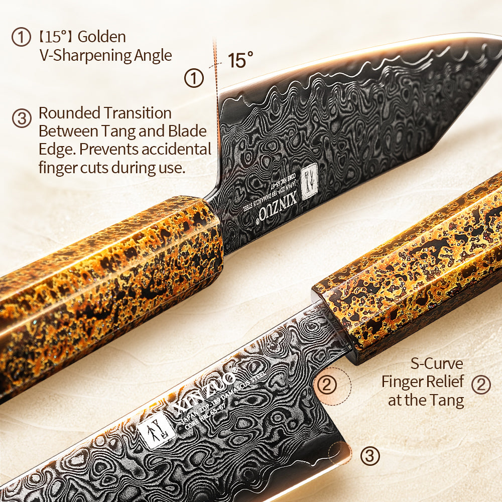 XINZUO Practical 6 Inches Bunka Knife 49-Layer Damascus ZDP-189 Core Ebony Wood Handle