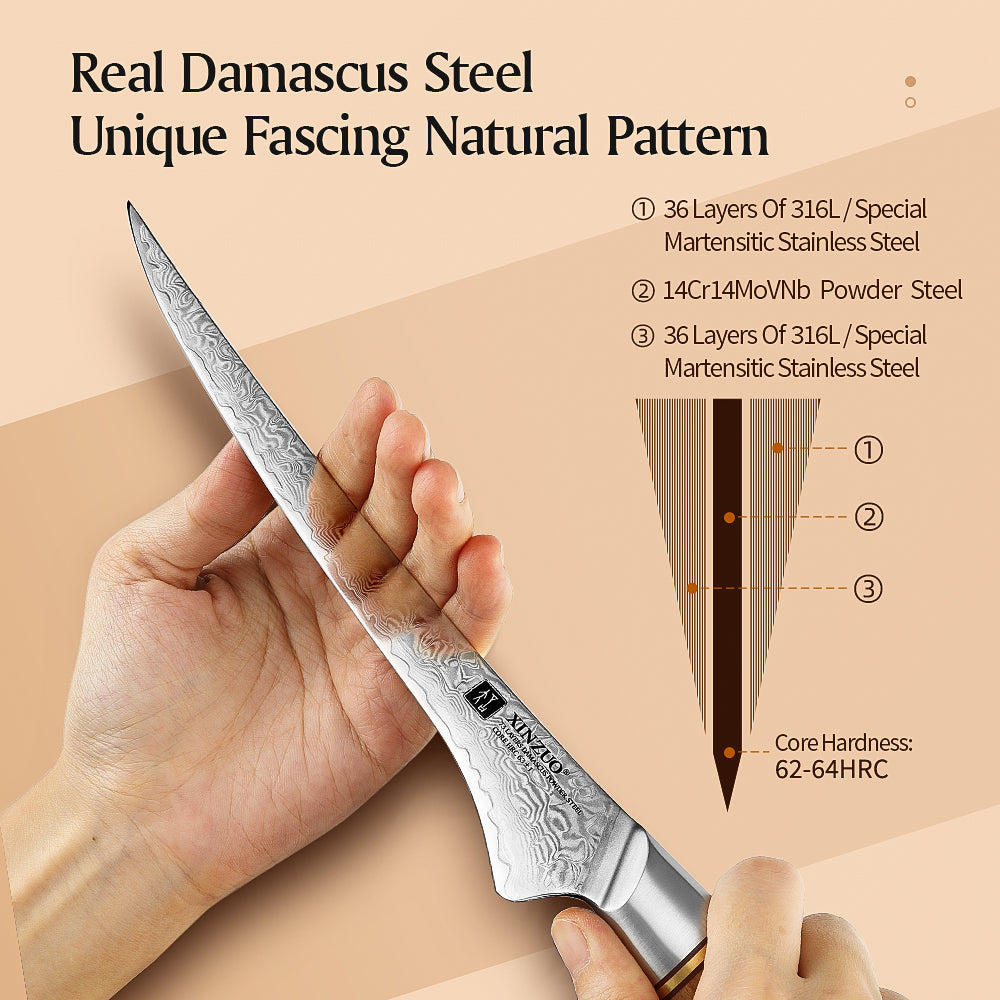 XINZUO Lan Series 73 Layers Damascus Powder Steel 7 inches Fillet Knife