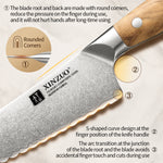 XINZUO Serrated Frozen Food Knife - Triple-Layer Composited Steel with Olive Wood Handle, Razor Sharp & Ergonomic Design-PIN Series