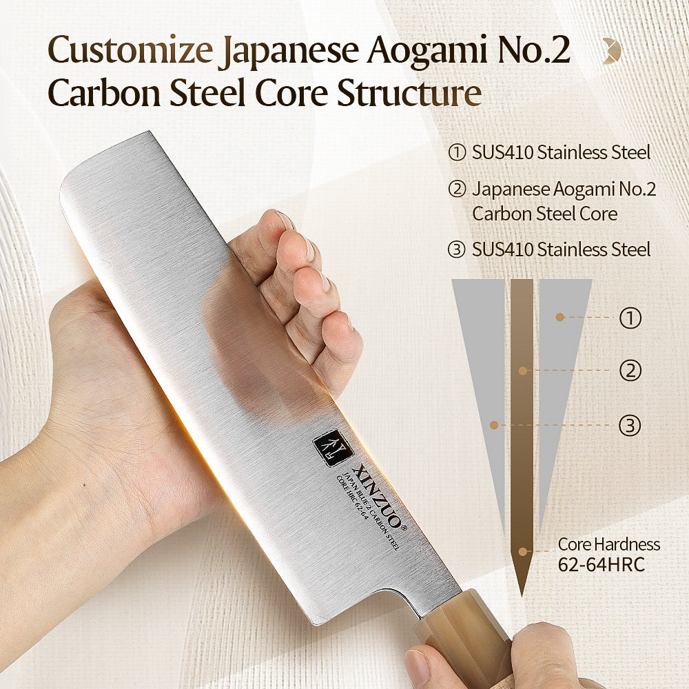 XINZUO Premium Nakiri Knife,Aogami No.2 Carbon Steel,Ergonomic Sharp Kitchen Chef Knife for Home & Professional Use
