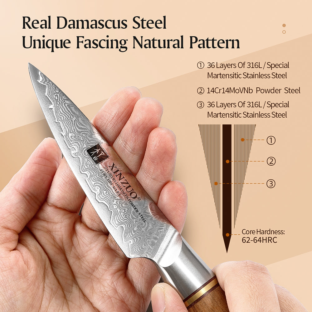 XINZUO Lan Series 73 Layers Damascus Powder Steel 3.5 inchs Paring Knife