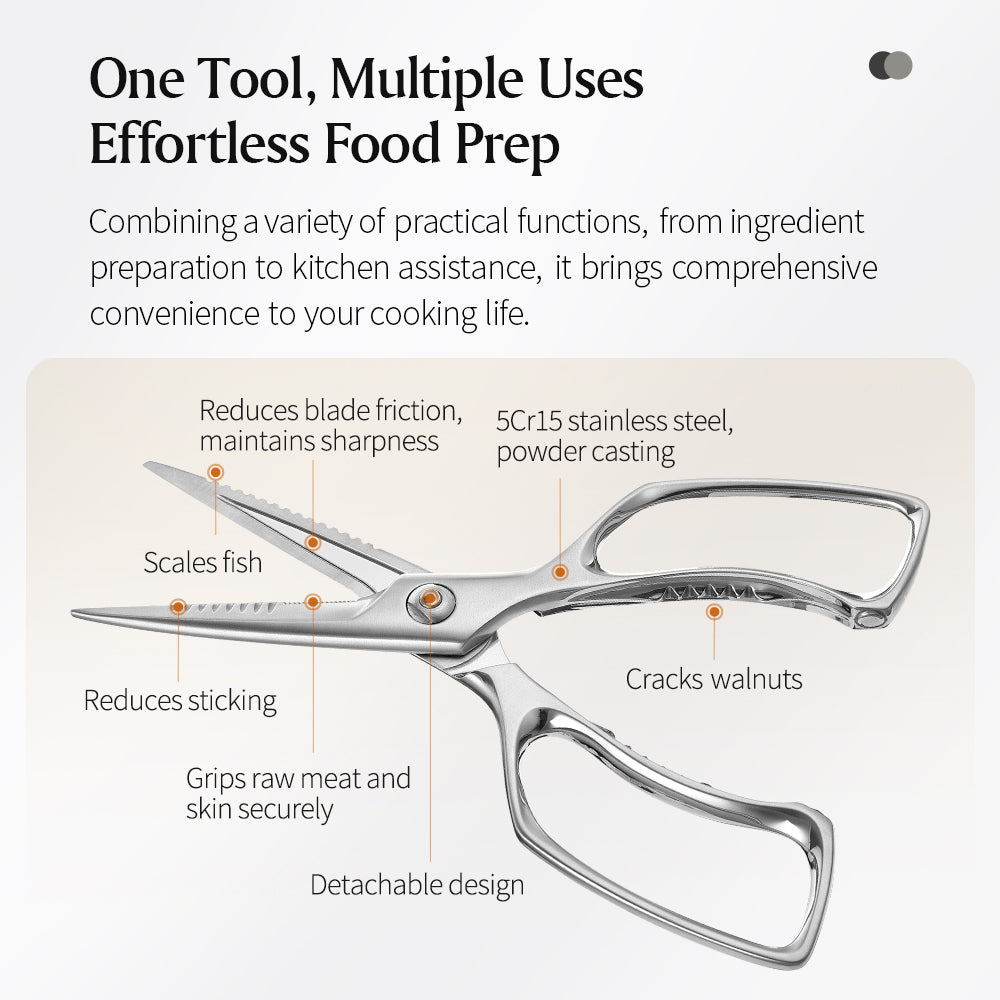XINZUO 5Cr15 Stainless Steel Multifunctional Kitchen Scissors – One-Piece Solid Construction, Detachable & Ergonomic (Black/Silver/Bronze)