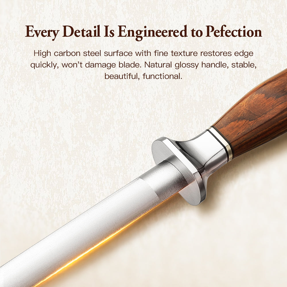 XINZUO Xing Series High-Carbon Steel Knife Sharpening Rod,Premium Solid Wood Handle - Eco-Friendly Gift Packaging