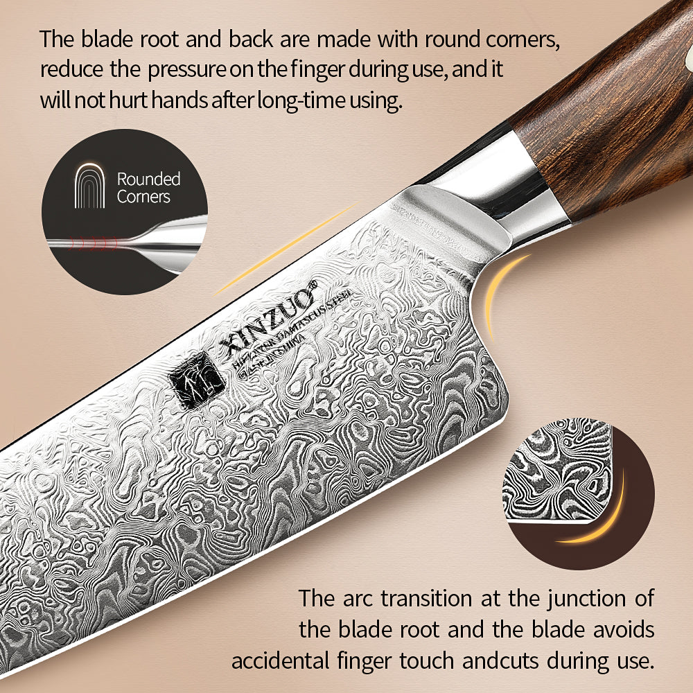 XINZUO 5.5" Santoku Knife – 110-Layer Dual-Core Damascus Steel,Desert Ironwood Handle