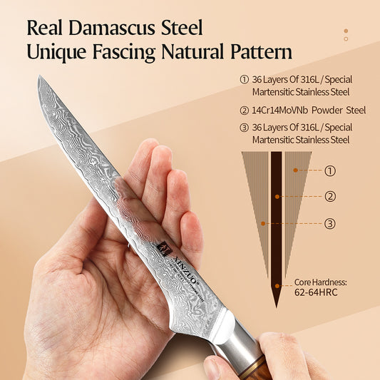 XINZUO Lan Series 73 Layers Damascus Powder Steel 5 inches Boning Knife.