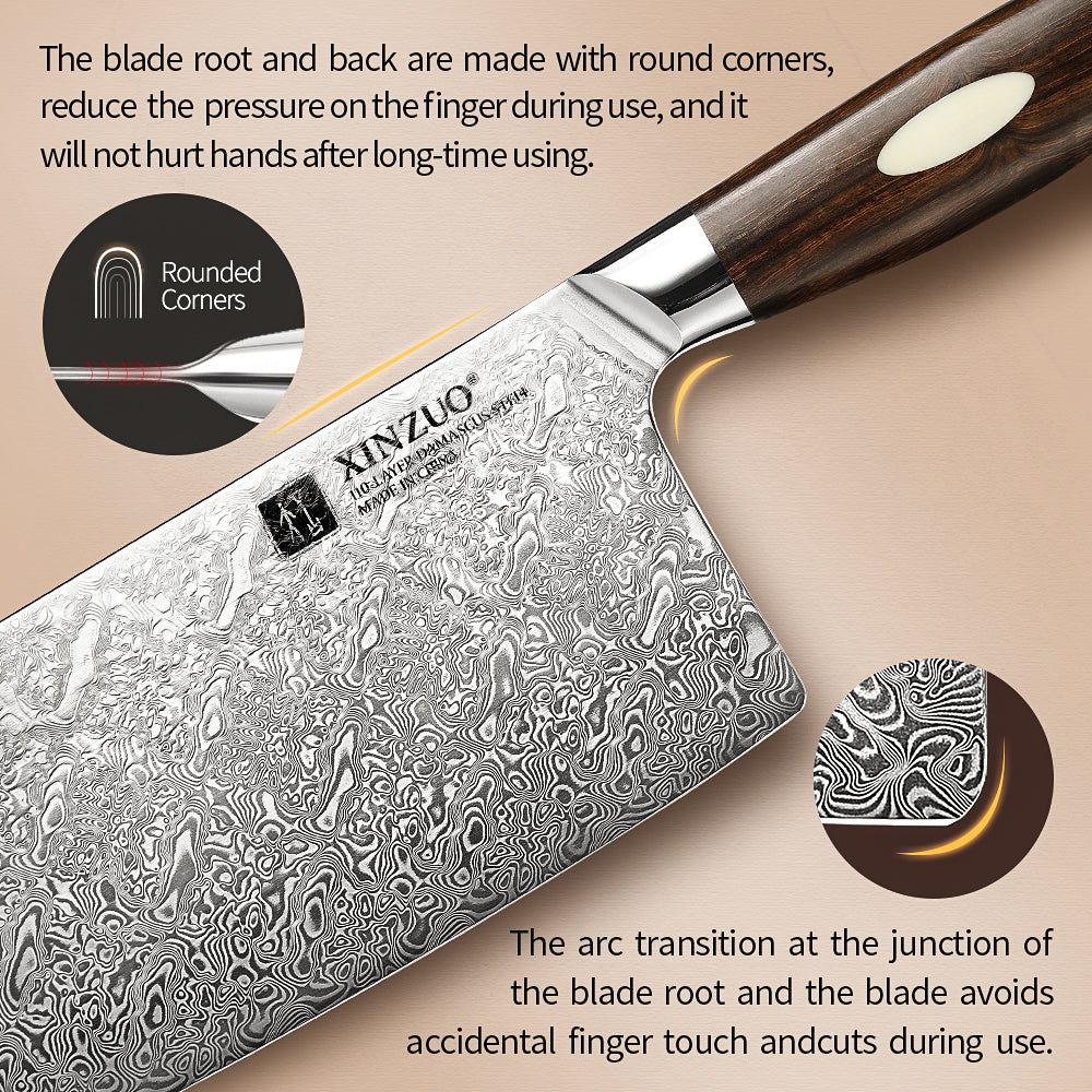 XINZUO 7 Inches Cleaver Knife,110 layers of dual-core Damascus Steel,North America Desert Ironwood