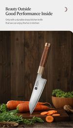 XINZUO Zhen XZ05 Series ZDP-189 Powder Steel Kiritsuke Chef Knife 6.5 Inch, Made of Three-layer Composite Steel, Hardness Reaches 65-67HRC, Desert lronwood Octagonal HandIe