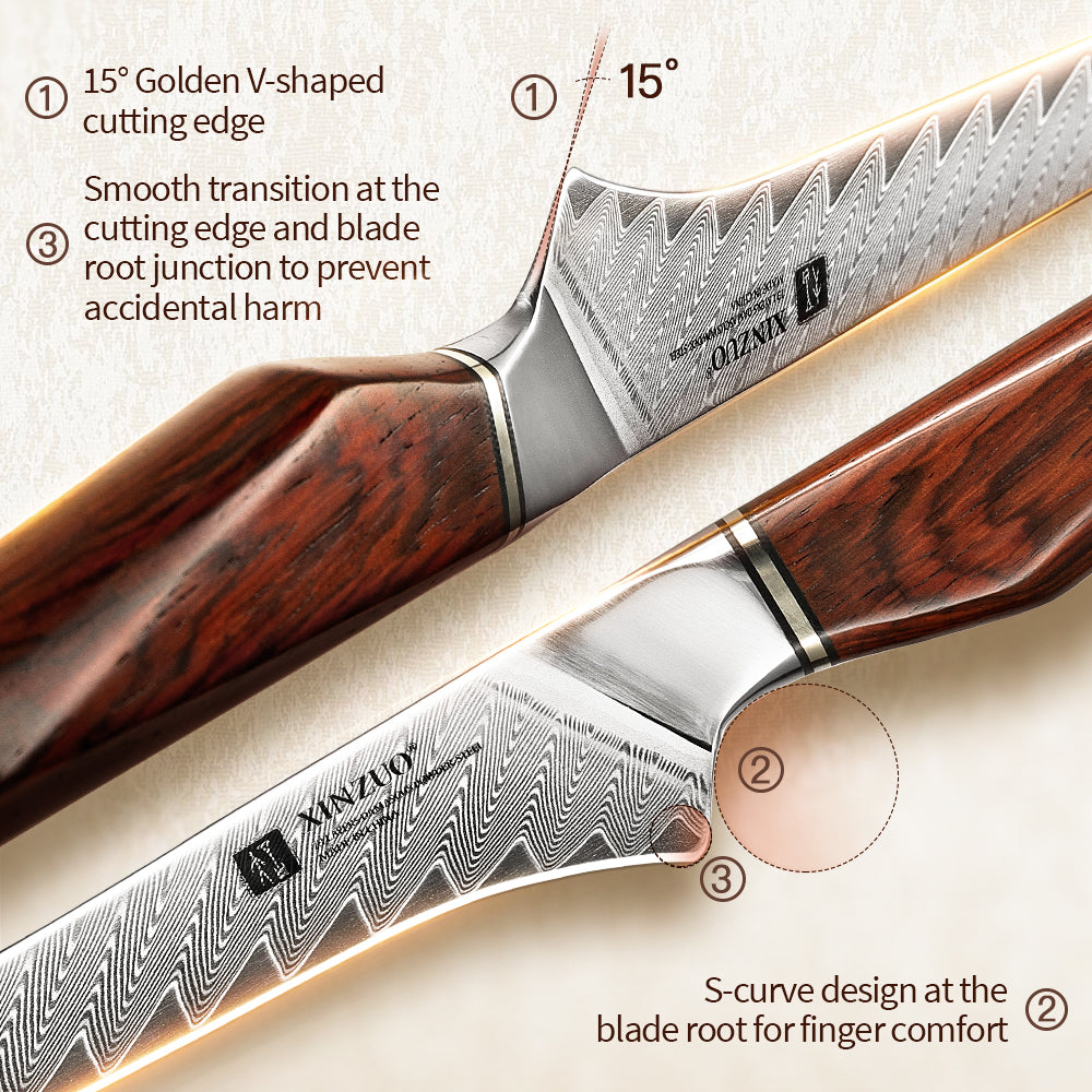 XINZUO Xing Series Ergonomic Rosewood Boning Knife –73 Layers Damascus Steel With 14Cr14MoVNb Core