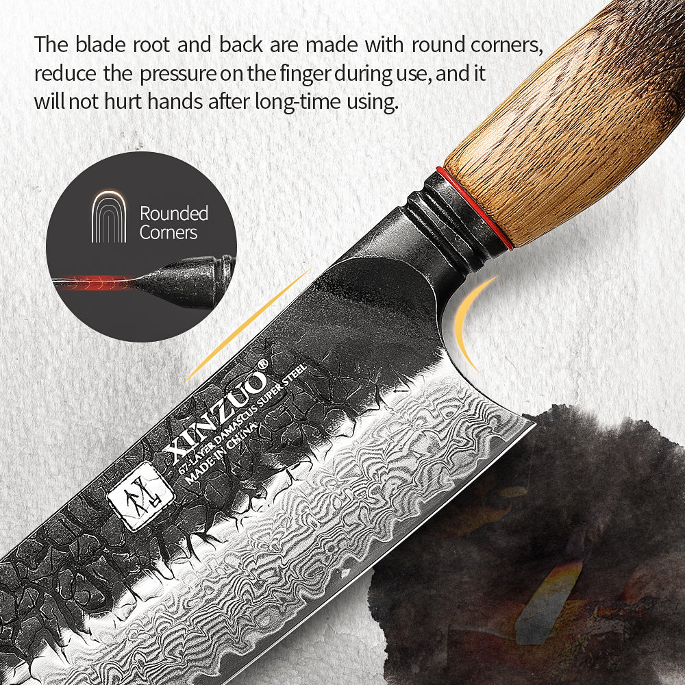 XINZUO 8.3 Inch Japanese Kiritsuke Knife, 67 Layers Damascus Steel with Burnt Oak Handle - Master Chef Multi-Purpose Blade for Precision Slicing & Chopping
